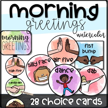 Preview of Morning Greeting and Goodbye Choices- Watercolor | Distance Learning, No-Contact