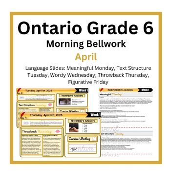 Preview of Morning Literacy: April Bell Ringers: Ontario Grade 6