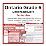 Morning Literacy: September Bell Ringers: Ontario Grade 6