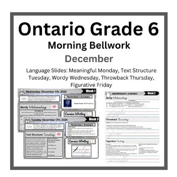 Preview of Morning Literacy: December Bell Ringers: Ontario Grade 6