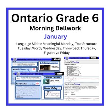 Preview of Morning Literacy: January Bell Ringers: Ontario Grade 6