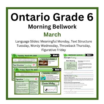 Preview of Morning Literacy: March Bell Ringers: Ontario Grade 6