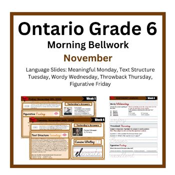 Preview of Morning Literacy: November Bell Ringers: Ontario Grade 6