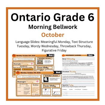 Preview of Morning Literacy: October Bell Ringers: Ontario Grade 6