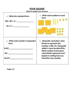 Preview of Morning Math Four Square/Bell Work