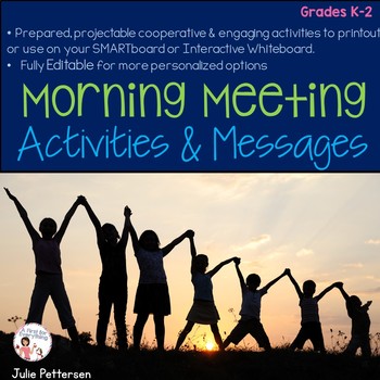 Preview of Morning Meeting Activities and Morning Messages Bundle Projectable and Editable