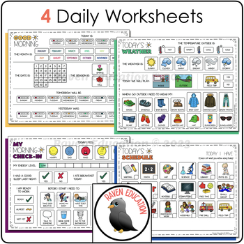 Morning Meeting Calendar Worksheets | Special Education | Autism | Weather