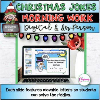 Preview of Morning Meeting Christmas Jokes Morning Work Google Slides | Vocabulary