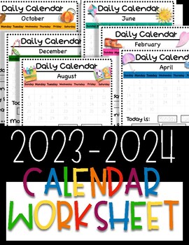 Preview of Morning Meeting Daily Calendar Worksheet August 2023-July 2024