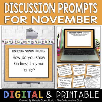 Preview of Morning Meeting Discussion Prompts for November | Editable | Distance Learning