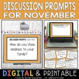 Morning Meeting Discussion Prompts for November | Editable