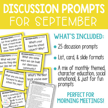 Preview of Morning Meeting Discussion Prompts for September {Editable} | Distance Learning