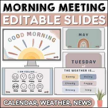 Preview of Morning Meeting Editable Google Slides | Boho-Themed