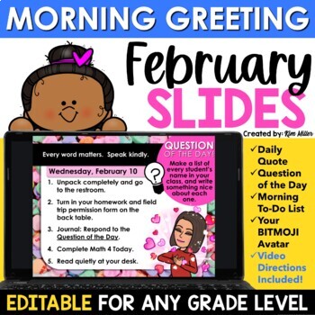 Preview of February Winter Morning Meeting Slides Daily Agenda Morning Greeting EDITABLE