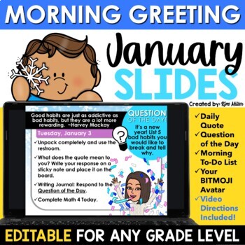 Preview of January Winter Morning Meeting Slides Daily Agenda Morning Greeting EDITABLE