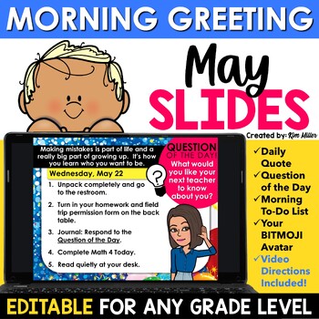 Preview of May Spring End of Year Morning Meeting Slides Daily Agenda Greeting EDITABLE