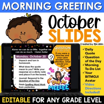 Preview of October Fall Morning Meeting Slides Daily Agenda Morning Greeting EDITABLE