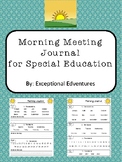 Morning Meeting Journals for Special Education