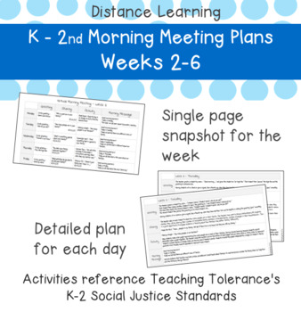 Preview of BUNDLE Weeks 2-6 - Distance Learning Morning Meeting Plans
