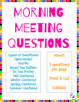 Preview of Morning Meeting "Question of the Day:" 180 DAYS