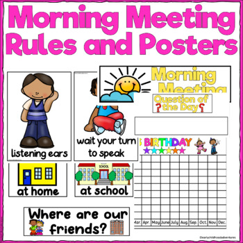 Preview of Morning Meeting Rules and Visual Posters for 3K, Pre-K, and Kindergarten