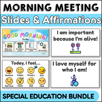Preview of Morning Meeting Slides & 50 Affirmations | Google Slides BUNDLE
