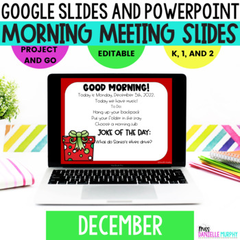 Preview of Morning Meeting Slides December, Christmas Morning Meeting Greetings, Questions