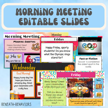Preview of Morning Meeting Slides: EDITABLE - Morning Activities Digital - Engaging