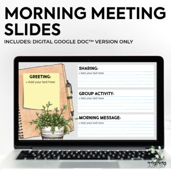 Preview of Google Slides Template - Editable Morning Meeting Slides Template - Succulent