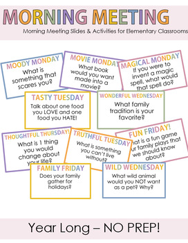 Preview of Elementary Morning Meeting Slides & Activities | No Prep