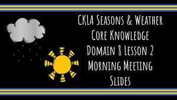 Preview of Morning Meeting Slides for CKLA Knowledge Domain 8.2 Kinder Seasons & Weather