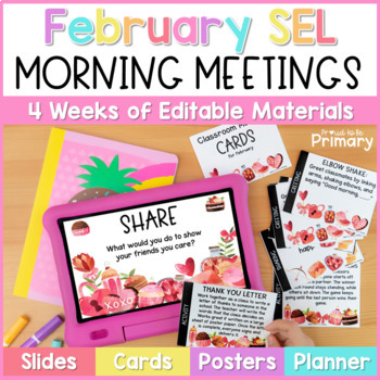 Preview of February Valentines Day Morning Meeting Slides, Activities, Questions, Greetings
