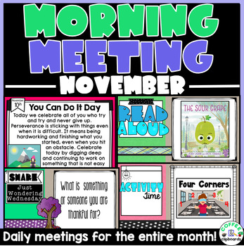 Digital Morning Meeting Slides November: Holiday, Share, Read Aloud & Games