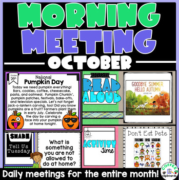 Preview of Digital Morning Meeting Slides October: Holiday, Share, Read Aloud & Activities