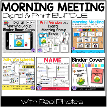 Preview of Morning Meeting with Real Photo Activities BUNDLE Video Choice Boards Special Ed