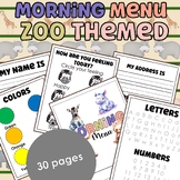 Morning Menu for Preschool Classrooms- Zoo themed Morning Work