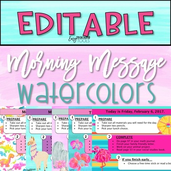 Preview of Morning Message Assignment Slides "Watercolor" Bundle