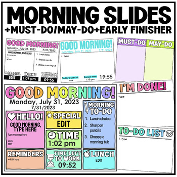 Preview of Morning Slides for Google Slides or PPT | Early Finisher | Must-Do / May-Do