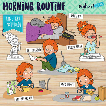Morning Routine Clipart Teen Girl Getting Ready For School By Pigknit