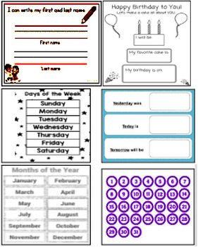 Preview of Morning Routine Life Skills Calendar, Weather, Personal Info, Time/Money Sheets