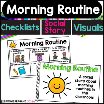 Preview of Classroom Morning Routine - Social Story, Checklists, Visual Schedule Routines
