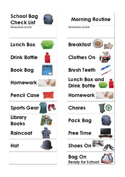 Morning Routine And School Bag Checklists By Improving Life Outcomes Tpt