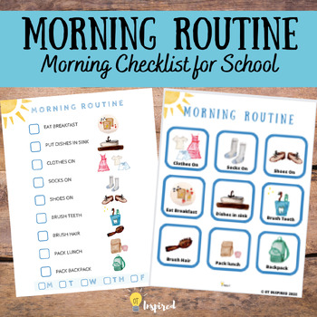 Morning Routine with Hand-painted Watercolor Images for printable checklist