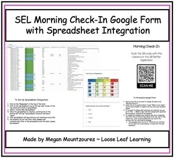 Preview of Morning SEL Check-In Digital Student Form and Spreadsheet Integration