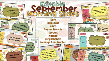 Preview of September Editable Morning Slides: Daily Writing Prompts & More for Engagement