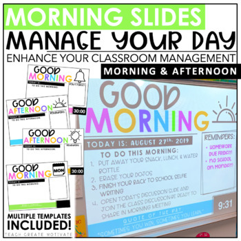 Preview of Editable Morning Slides with Timers, Classroom Management, Daily Slide Templates