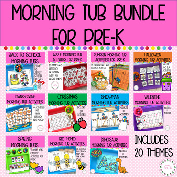 Preview of Preschool + Pre-K Morning Tub Activities Bundle Math and Literacy Centers