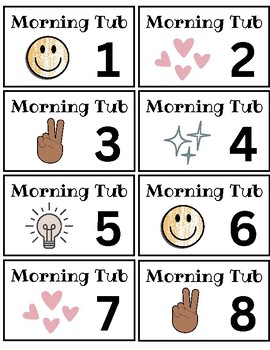 Preview of Morning Tub Labels | STEM Bins, Student Numbers, Bulletin Board Display