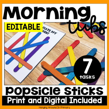 Preview of EDITABLE Morning Tubs | Math Centers with Popsicle Sticks | Digital and PDF