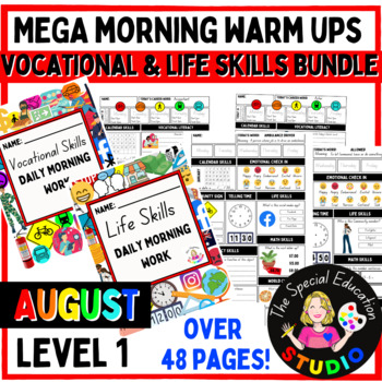 Preview of Morning Warm Up August 1 Bundle Life Skills, Vocational Work Special Education